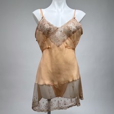 Antique 1920s Pink Silk Teddy Floral Embroidered Net Lace Lingerie Chemise