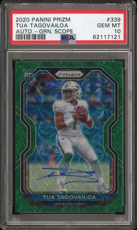 2020 Panini Prizm Tua Tagovailoa #339 Autograph Green Scope PSA 10