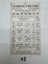 1921 Garrick Theatre Calendar Movie Program Postcard Illinois Silent Film