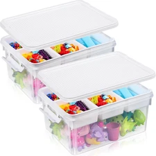 2 Pack 17 Qt Plastic Storage Box Block Storage Box with Building Baseplate Lid a