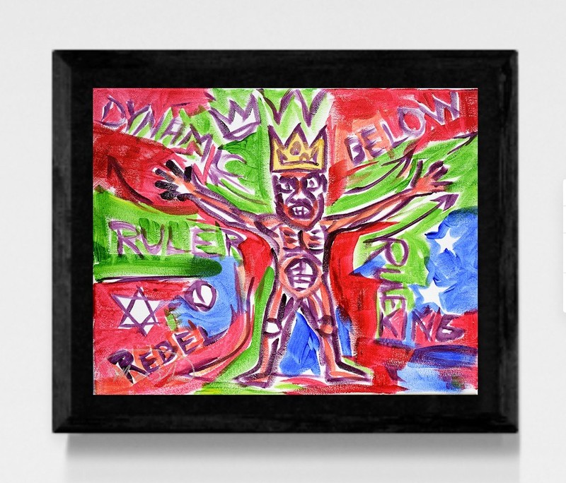 Original 11x14 Expressionism Graffiti King Abstract Acrylic Canvas Signed Deco