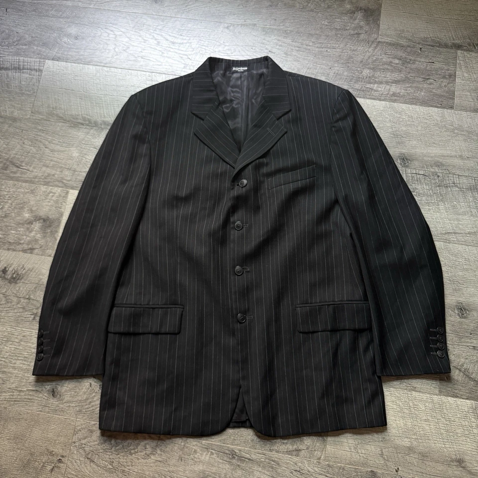 Винтажный Yves Saint Laurent Blazer Sport пальто шерсти средний 42 черный в тонкую полоску костюм - Изображение 2 из 4