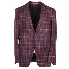 Isaia Slim-Fit Plum Burgundy Check Cashmere-S...