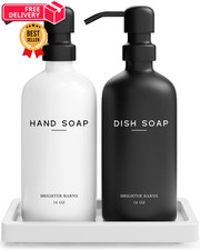 Luxury Glass Hand and Dish Soap Dispenser Set by 16 oz, Black/White Hd
