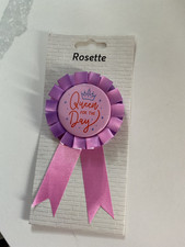 Queen For A Day Birthday Celebration Badge Rosette Ribbon Pink New