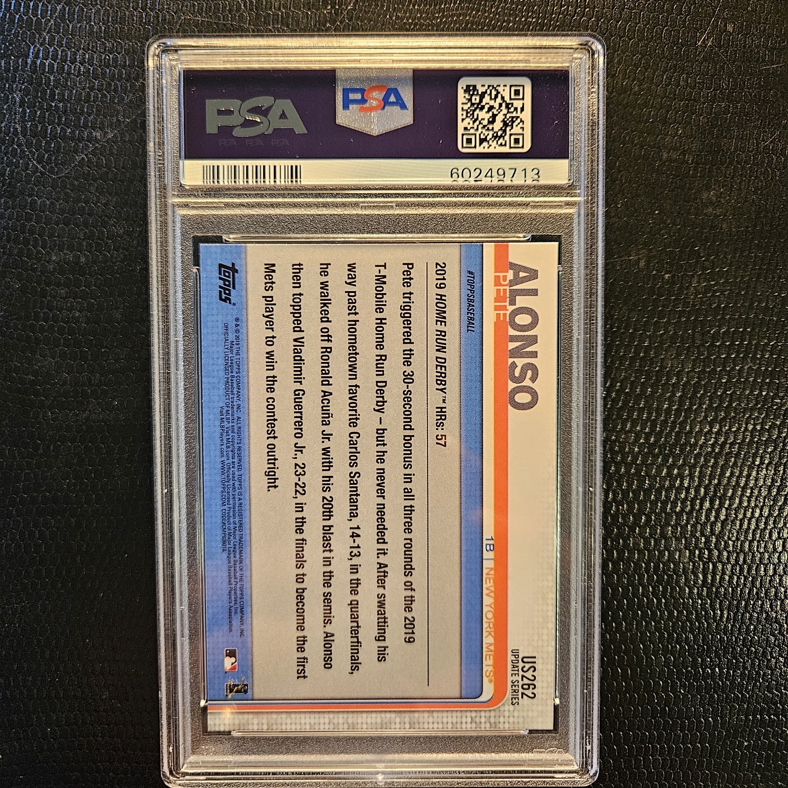 2019 Topps Update Pete Alonso Home Run Derby Rookie RC US262 PSA 10 GEM MT Mets view 2