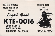 vintage CB radio QSL postcard John Glantz 1970s Ridgeway Pennsylvania