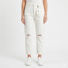 COTTON ON 91 white HIGH 90s STRETCH JEAN Sz 8 w/ A TAPERED LEG NWT distressed