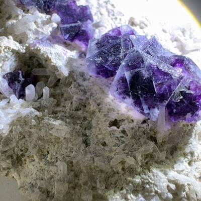 Natural Purple Phantom Fluorite Crystal Stepped Cubic Matrix Specimen A33