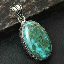 Ciondolo pietra preziosa azzurra etnica fatta a mano design antico gioielli 2,4" AP-31667