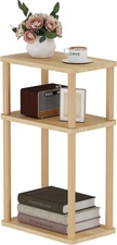 LUCKNOCK Solid Wood Side Table, 3-Tier Small End Narrow Couch Natural 