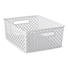 Decorative Plastic Storage Basket White Medium 14x11.5x5.3 inch Organizer Bin
