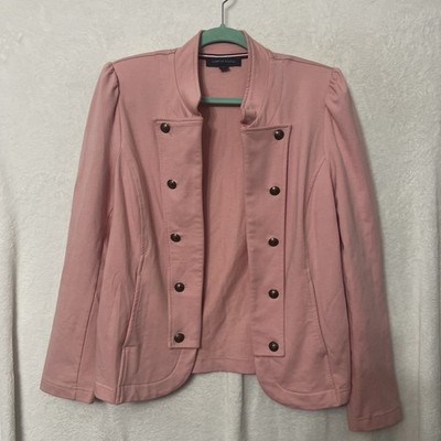 Tommy Hilfiger Women's Pink Military Band Jacket Open-front Insignia Button - L