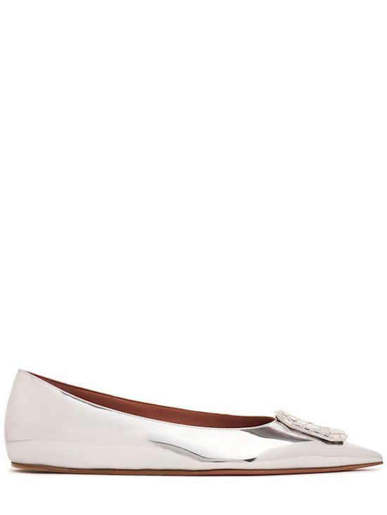 Amina Muaddi - кожаные балетки Camelia mirror диаметром 5 мм - серебристые 234390₽
