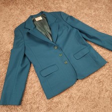 Vintage Pendleton Blazer Womens Size 12 Petite Wool Teal 3 Button Jacket USA