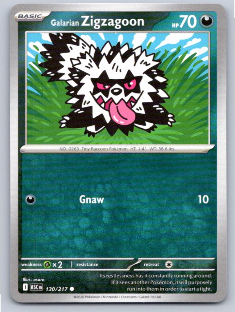 POKEMON GALARIAN ZIGZAGOON ASCENDED HEROES 130/217 COMMON NM A22482 FREE S&H