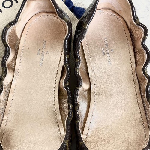 LOUIS VUITTON Monogram Design Flat Pumps Ballet Shoes Brown Size34/US4 NoBox - Picture 3 of 24