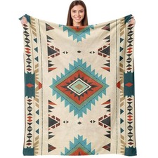 Boho Aztec Throw Blanket 50"x 60", Western Indian Native American Blanket Sou...