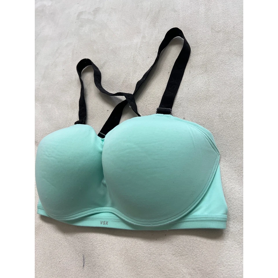 Victoria's Secret VSX Sport Bra Aqua Mint Strappy Back Padded Wireless Size 34DD - Image 2 of 4