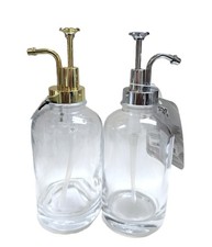 NEW CLEAR GLASS VINTAGE LOOK SILVER CHROME OR GOLD PUMP ROUND DISPENSER