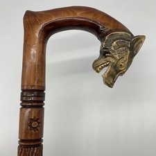 VTG 1950 Hand Carved Solid Wood 36  Walking Stick Cane - Wolf Handle Ornate Body