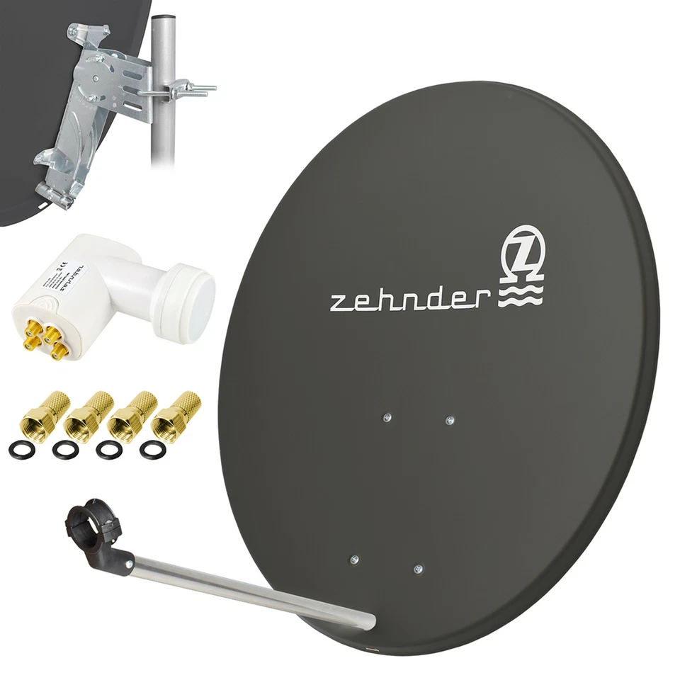 ZEHNDER TEENDER Impianto satellitare digitale 80 cm specchio satellitare parabola + Quad LNB 0,1 dB d