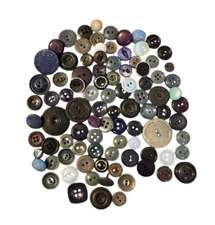 Vintage Plastic Buttons Blue Gray Black Purple 2 and 4 Hole Shank Lot Of 100
