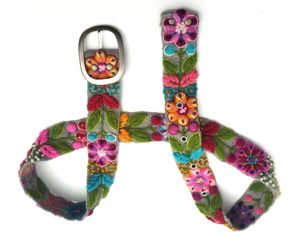 Maravilloso Cinturón Bordado Flores Perú, Rojo, Nuevo Foto 4 de 4