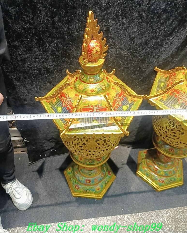 Old Dynasty Cloisonne Enamel Purple Bronze Gold Candle Holder