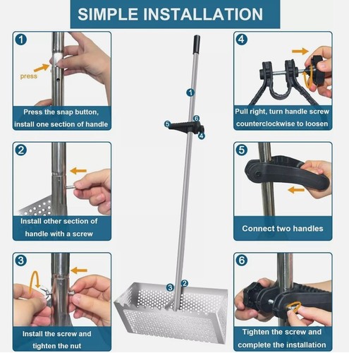 Stainless Steel Sand Fleas Rake w/ Detachable Handle + A Plastic Folding Bucket - Picture 5 of 10