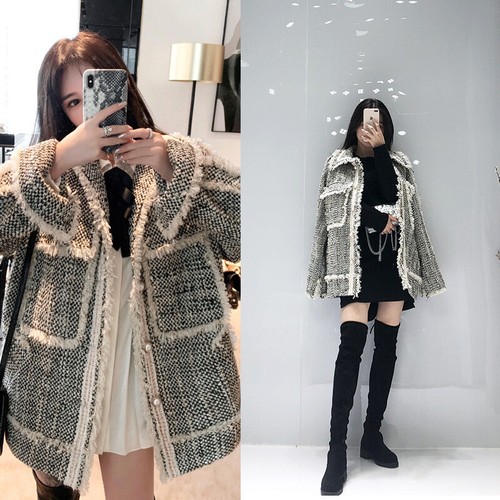 Pearl Womens Jacket Tassel Inspired Coat Button 2019 Tweed Designer wfqBqSI