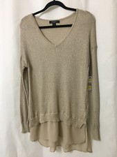 Nine West Metallic Semi Sheer Knit Top w/Chiffon Hem Size Medium Back2School A5