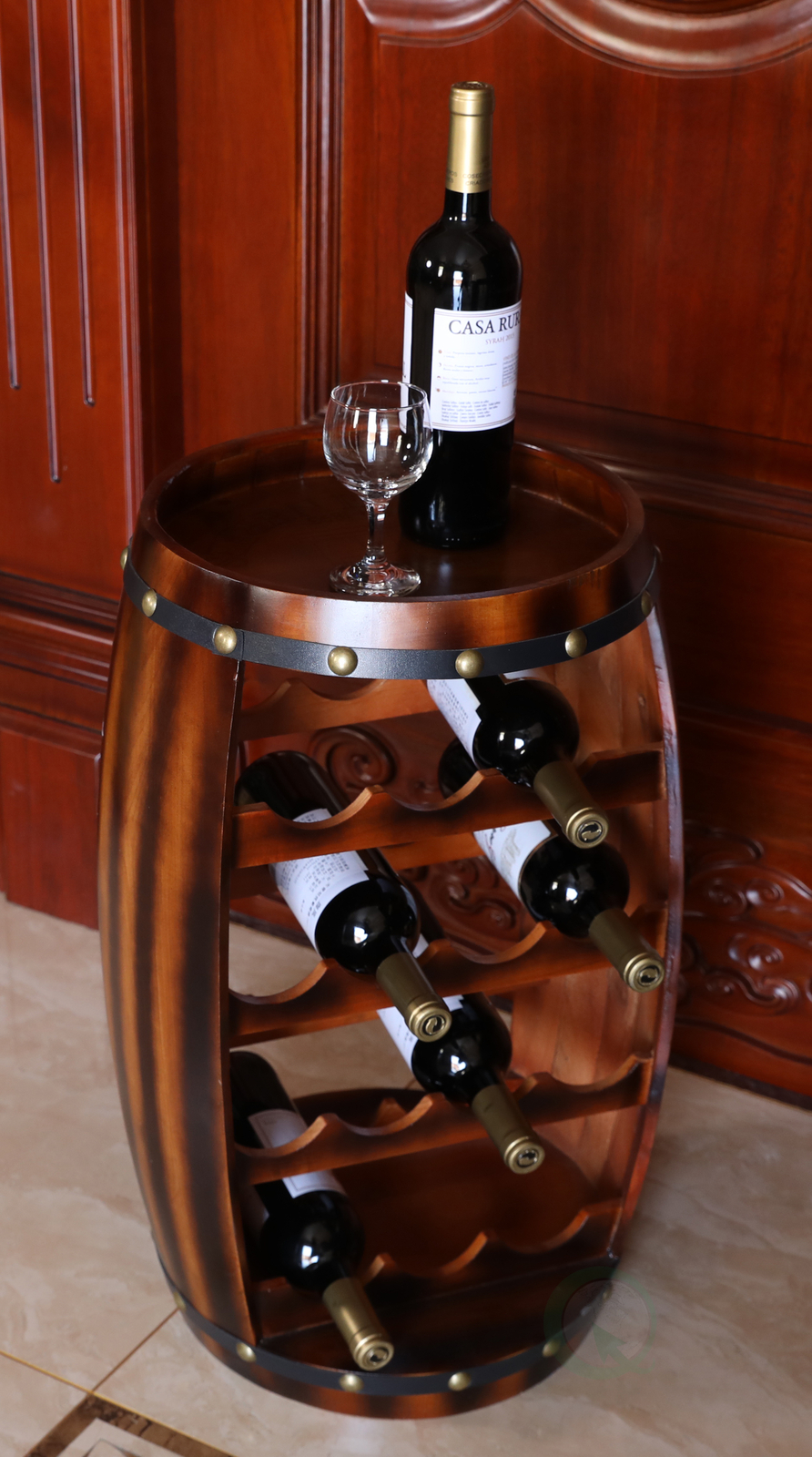 New Vintiquewise Wooden Barrel Shaped 14 Bottle Wine Rack, QI003283
