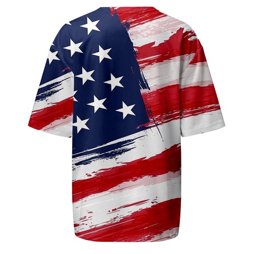 Womens American Flag Shirt Short Sleeve Round Neck USA Independence Day 4th Of - Picture 11 of 21