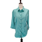Coldwater Creek Aqua  No-Iron Blouse Top Shirt Button Down 3/4 Sleeve Size XS