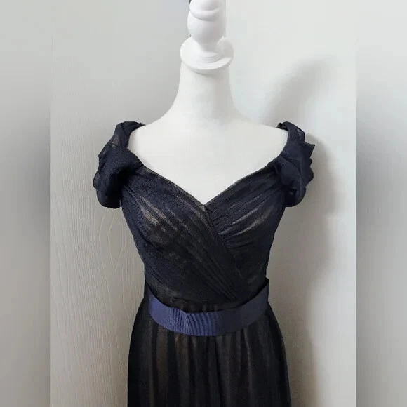 全新带标签 Tadashi Shoji 网眼帽袖长裙礼服 — 第 4/4 张图片