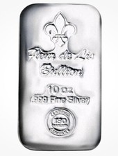10 Troy Oz Fleur De Lis Silver Bar! .999 Fine Silver Hard To Find Hand Poured 31.83 per troy oz