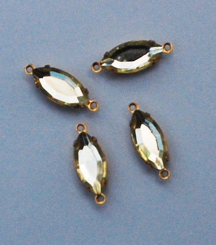 VINTAGE MIRROR GLASS IN BRASS NAVETTE MARQUIS CONNECTOR BEADS 15x7mm • COLORS - Picture 8 of 8
