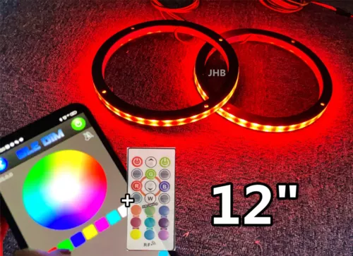 2PCS 12"Set Remote + APP RGB Color LED Rings Lights for Speaker Subwoofers Audio