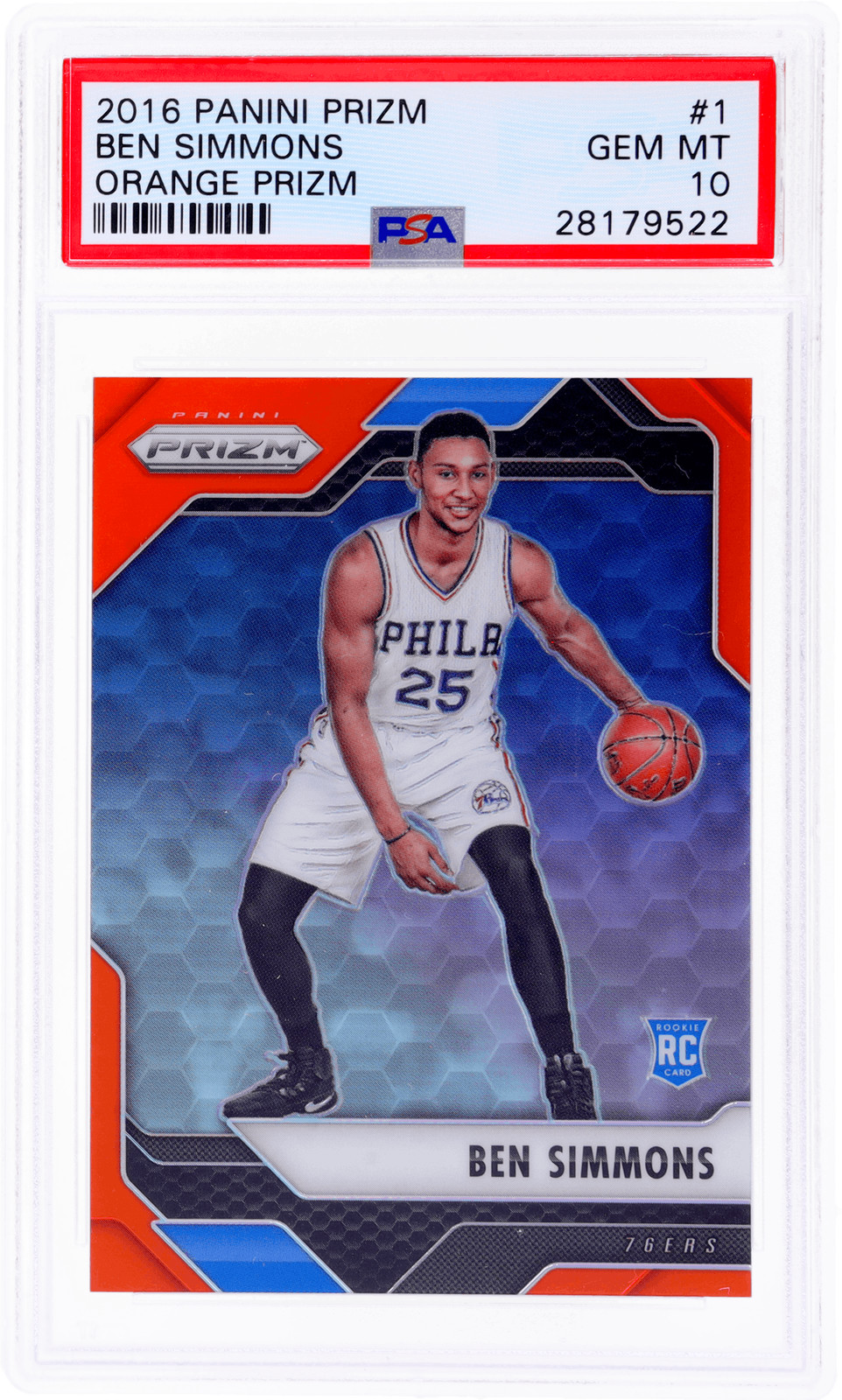2016 Panini Prizm Ben Simmons Orange Prizm #1 /49 PSA 10 Rookie RC
