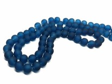 6mm Prussian Blue Frosted Glass Round Beads   31  strand 40cm   Apprx 140 bead