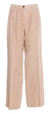 CHANEL tan khaki beige denim flat front wide leg casual pants wide leg 42 6 8