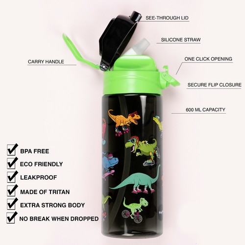 Kinder Wasserflasche mit Stroh auslaufsicher BPA-freie Reisegetränkeflasche 600 ml - Bild 21 von 57