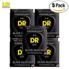 5-PACK DR BKE-9 Black Beauties K3 Coated Electric Guitar Strings 9-42