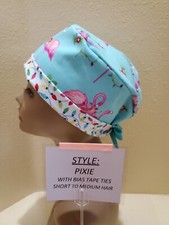 Christmas Flamingos Pixie Skull Women's Surgical Scrub Hat/Cap Handmade