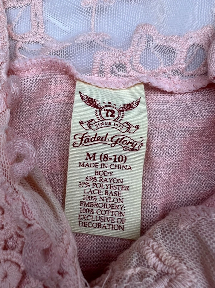 Blusa de malha Faded Glory rosa manga longa renda decote V feminina tamanho M (8-10) - Imagem 3 de 4