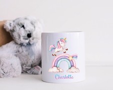 Image of Personalised Rainbow Unicorn Money Box Ceramic Savings Pot Gift Idea
