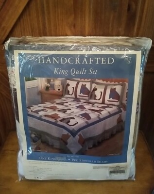 Vintage Handmade Kitty Cat Quilt 100x90'' King Size + 2 SHAMS Cat Patchwork Motif