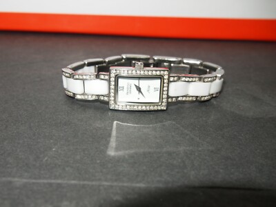 Armitron Now Womens Tank Watch Silver Tone Ceramic Crystals Bling New Battery 7\