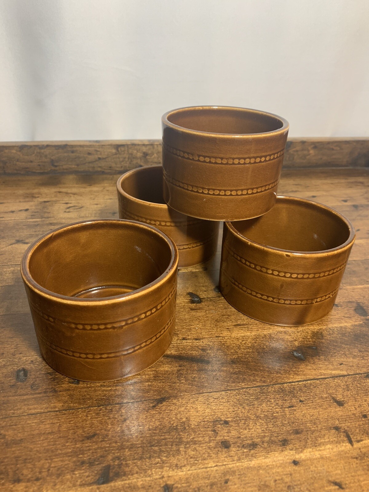 OVER AND BACK Yellow Ware / Brown Glazed Stoneware Ramekins / 3 5/8" / Set Of 4 eBay